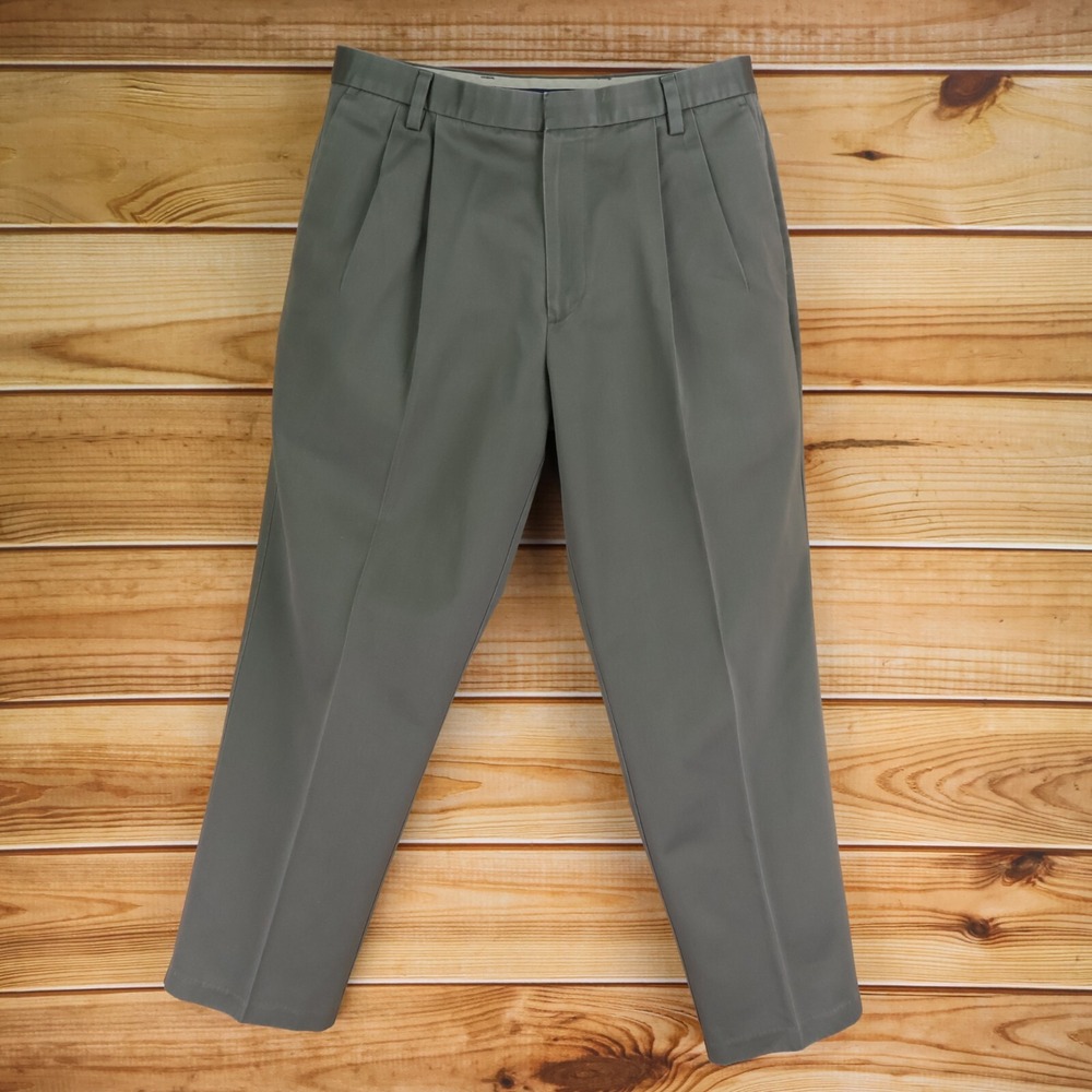 DOCKERS Dress Pants Pleated Classic Fit Mens Sz 36x30 Green 100% Cotton Pockets